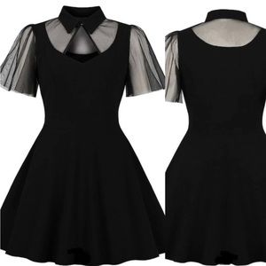 Collared skater dress with mesh flutter sleeves 3X